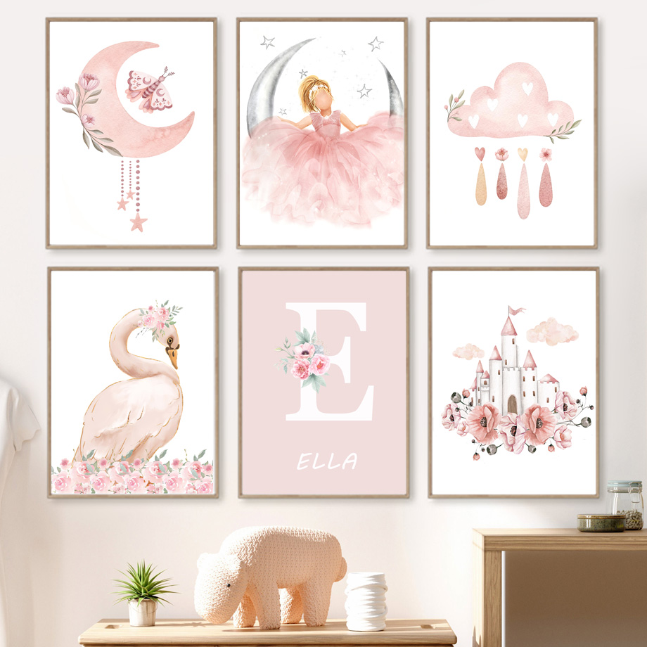 Baby Nursery Decor Girl - Toile murale d'ange rose pour fille,