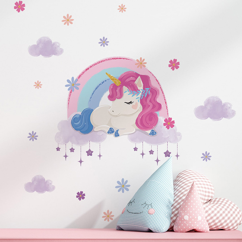 Baby Unicorn Nursery - Autocollants Muraux de Dessin Animé Mignon