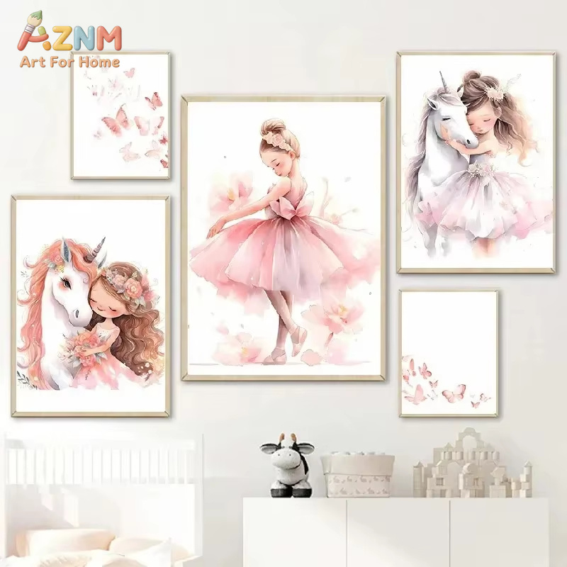 Baby Unicorn Nursery - Affiche murale en toile décorative pour
