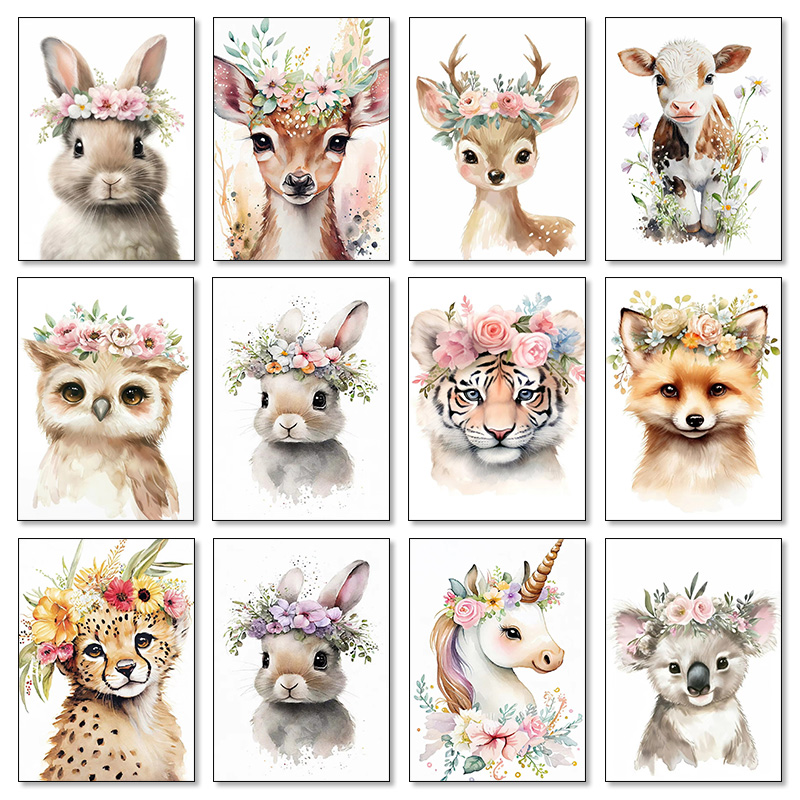 Baby Unicorn Nursery - Tableau mural floral aquarelle pour chambre