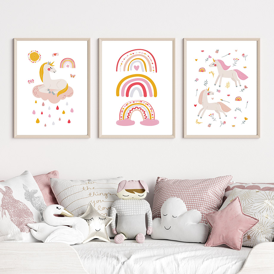 Baby Unicorn Nursery - Kawaii dessin animé licorne arc-en-ciel soleil