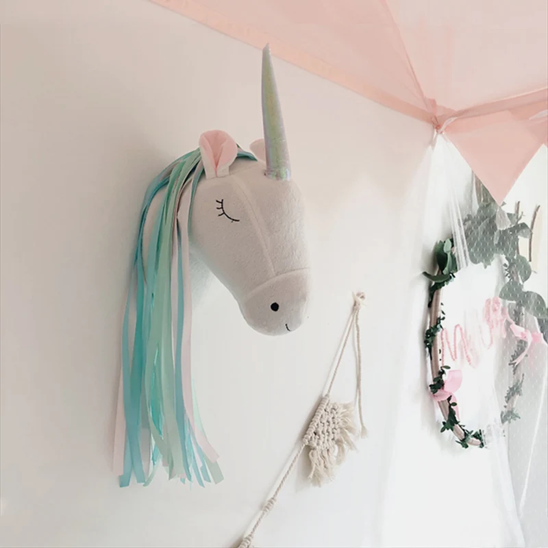 Baby Unicorn Nursery - Tête d'animal en peluche licorne, décoration