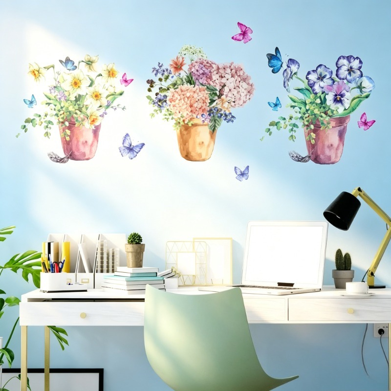 Wall Decal Nursery - Autocollants muraux Pastel Hydrangea Pansy, autocollants
