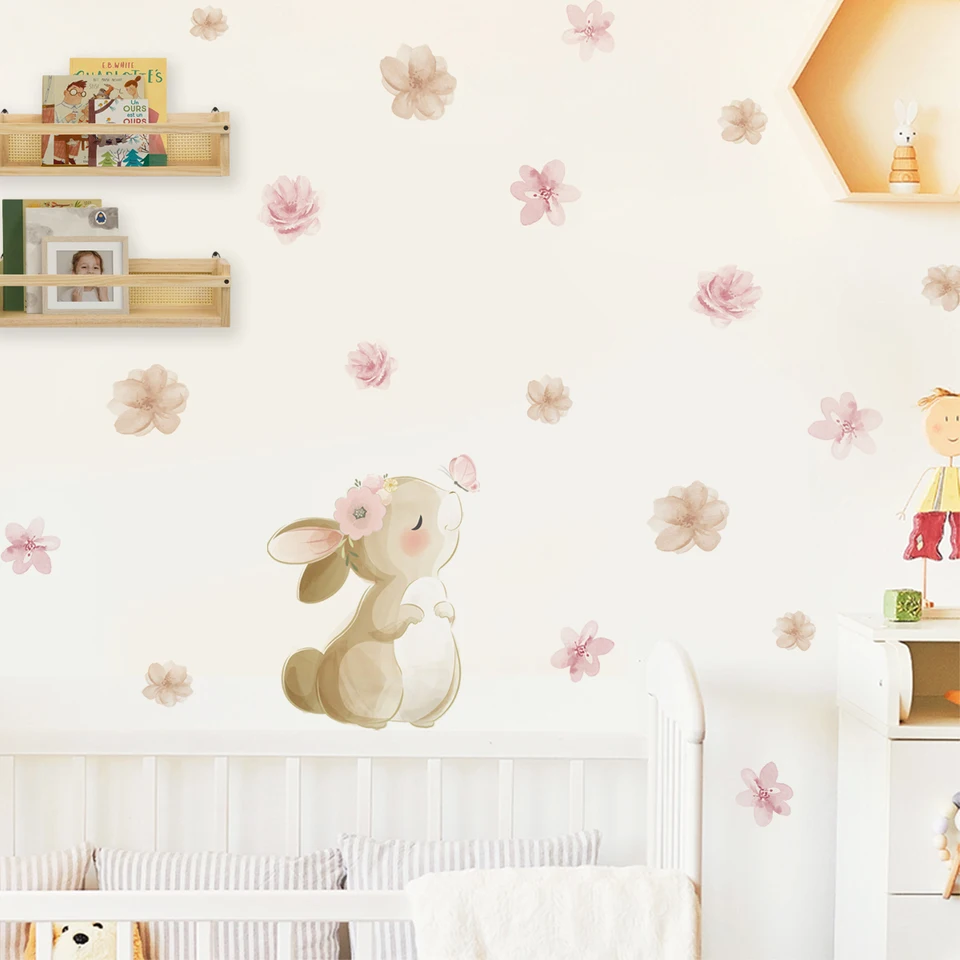 Wall Decal Nursery - Autocollant mural floral style bohème avec