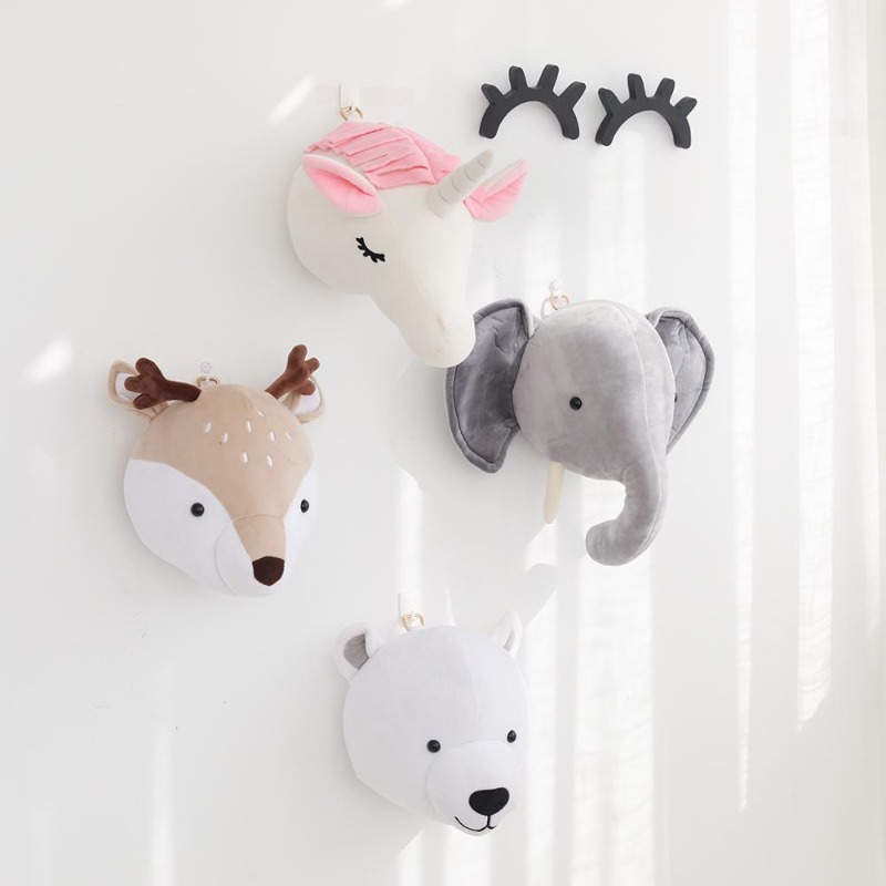 Baby Unicorn Nursery - Tête en peluche, éléphant, licorne, cerf,