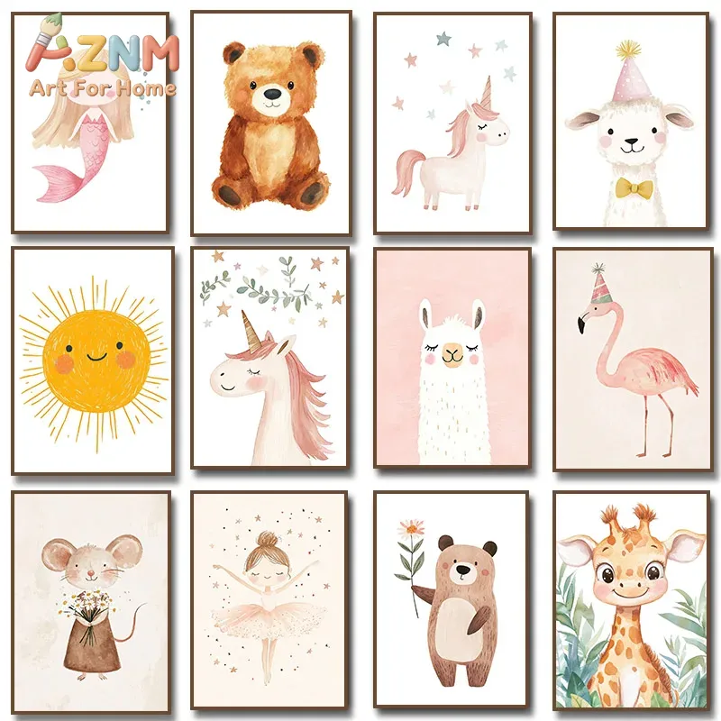 Baby Unicorn Nursery - AZNM Tableau mural sur toile à