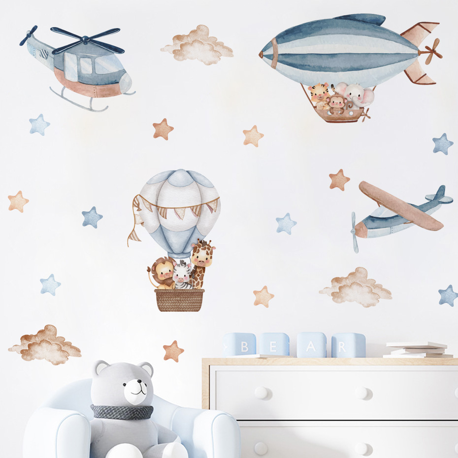 Baby Nursery Package - Autocollants muraux animaux aquarelle, ballons à