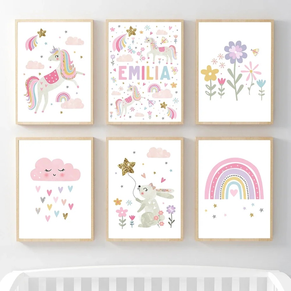 Baby Unicorn Nursery - Toile murale décorative pour chambre d'enfant,