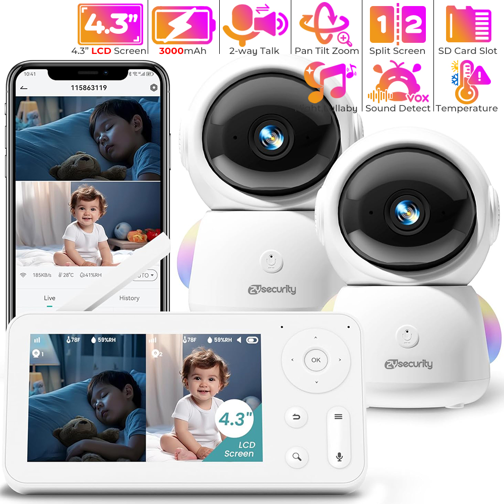Baby Nursery Light - Babyphone 2K avec 2 Caméras et